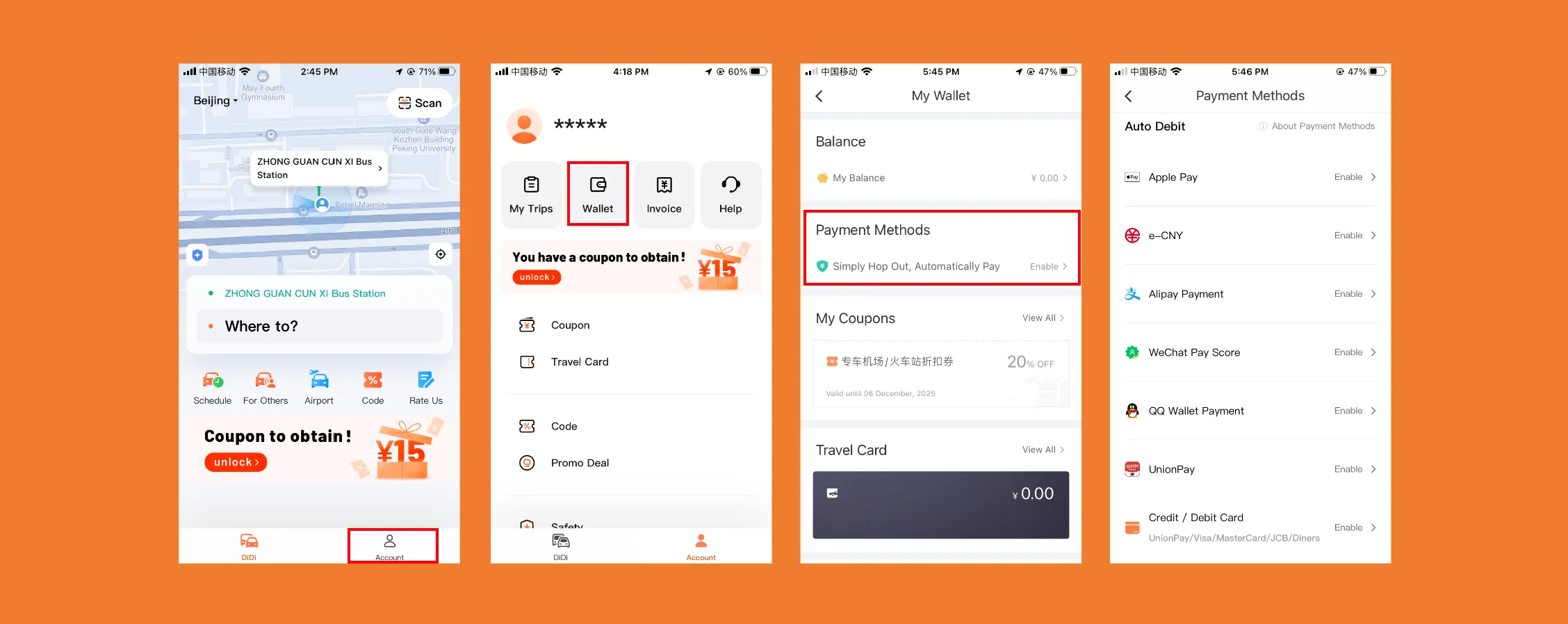 Set up a payment method in DiDi
